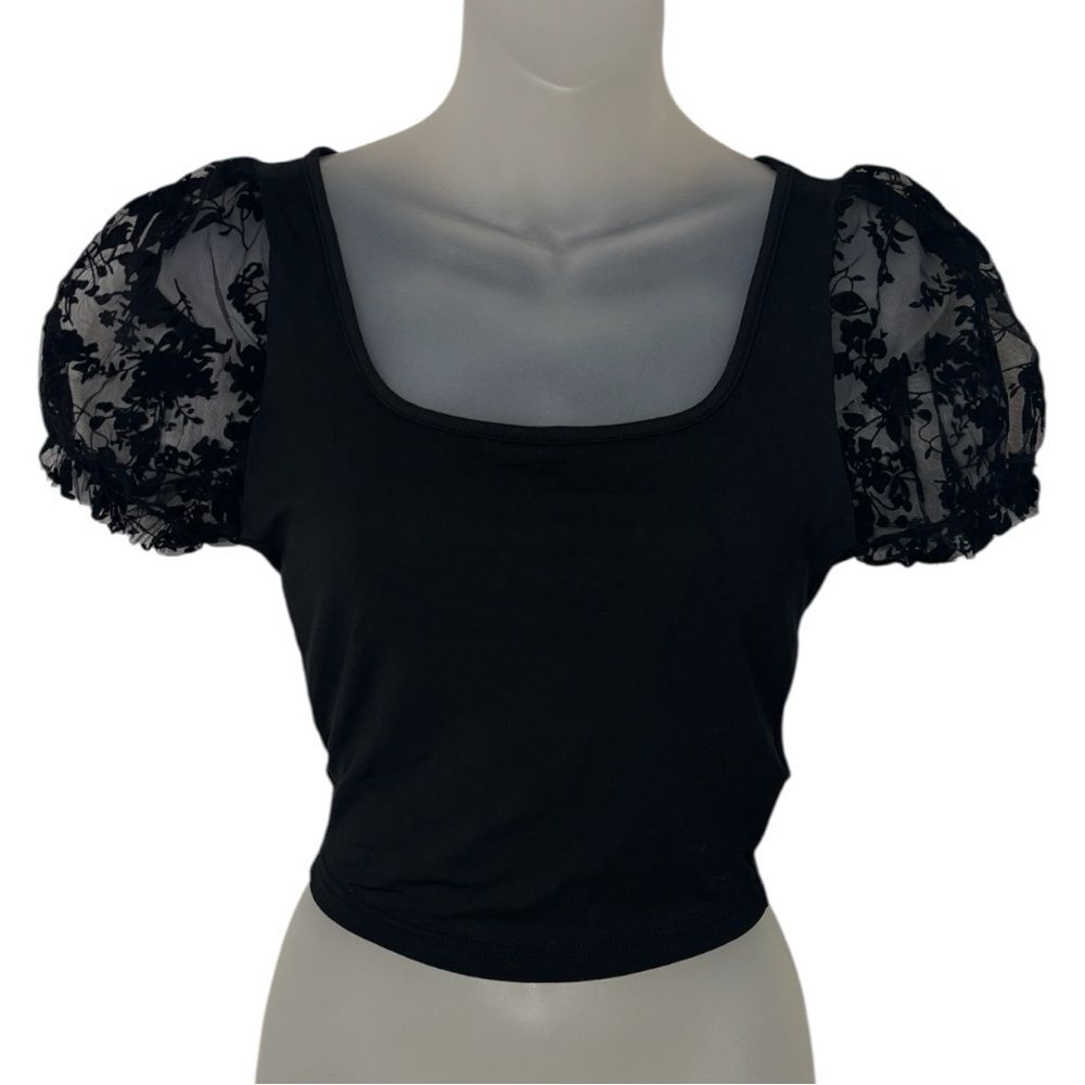 SHEIN Black Floral Puff Sleeve Blouse Size Small